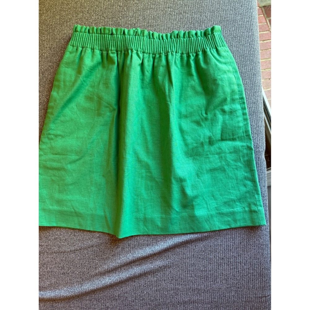 J.Crew Re-Imagined Green Linen Cotton Blend Elastic Waist Mini Skirt Size 12